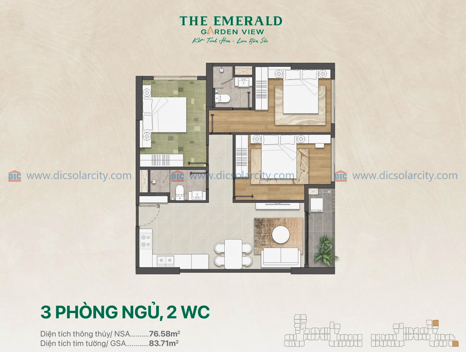 Căn 3pn The Emerald Garden View